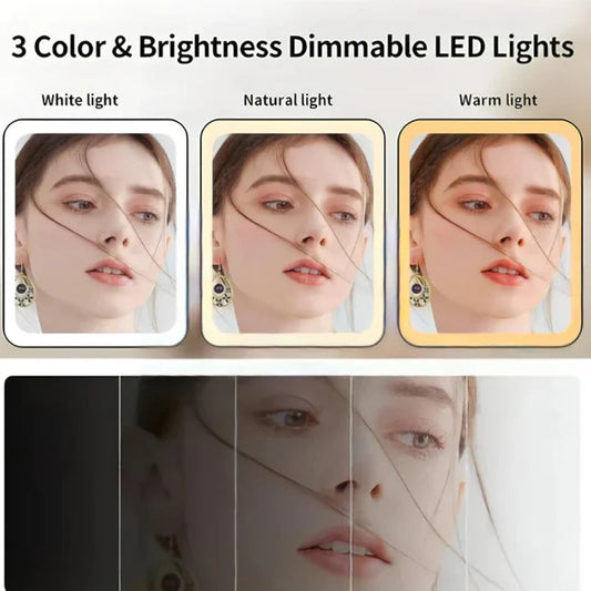 LED Foldable Makeup Mirror with Storage Base