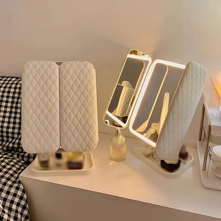 LED Foldable Makeup Mirror with Storage Base