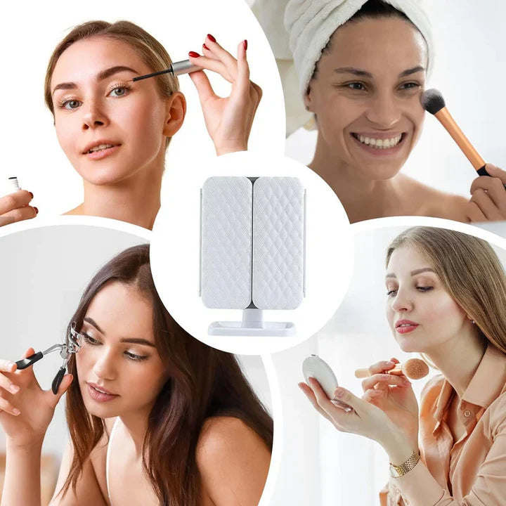 LED Foldable Makeup Mirror with Storage Base