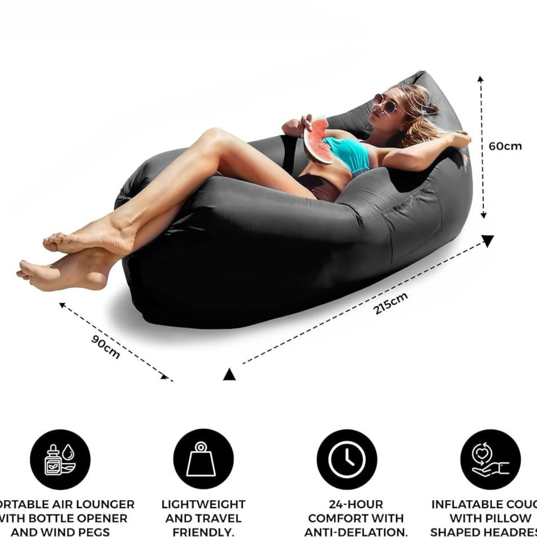 Black Waterproof Portable Inflatable Beach Sofa Bed