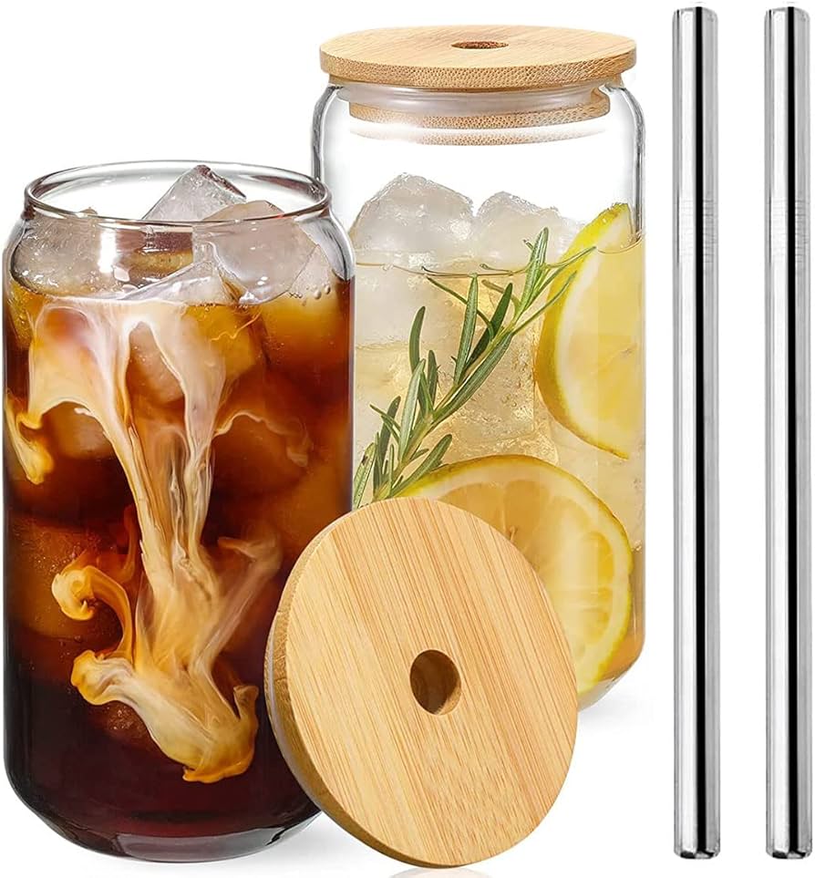 Glass Can With Straw