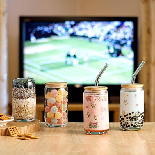 Glass Can With Straw