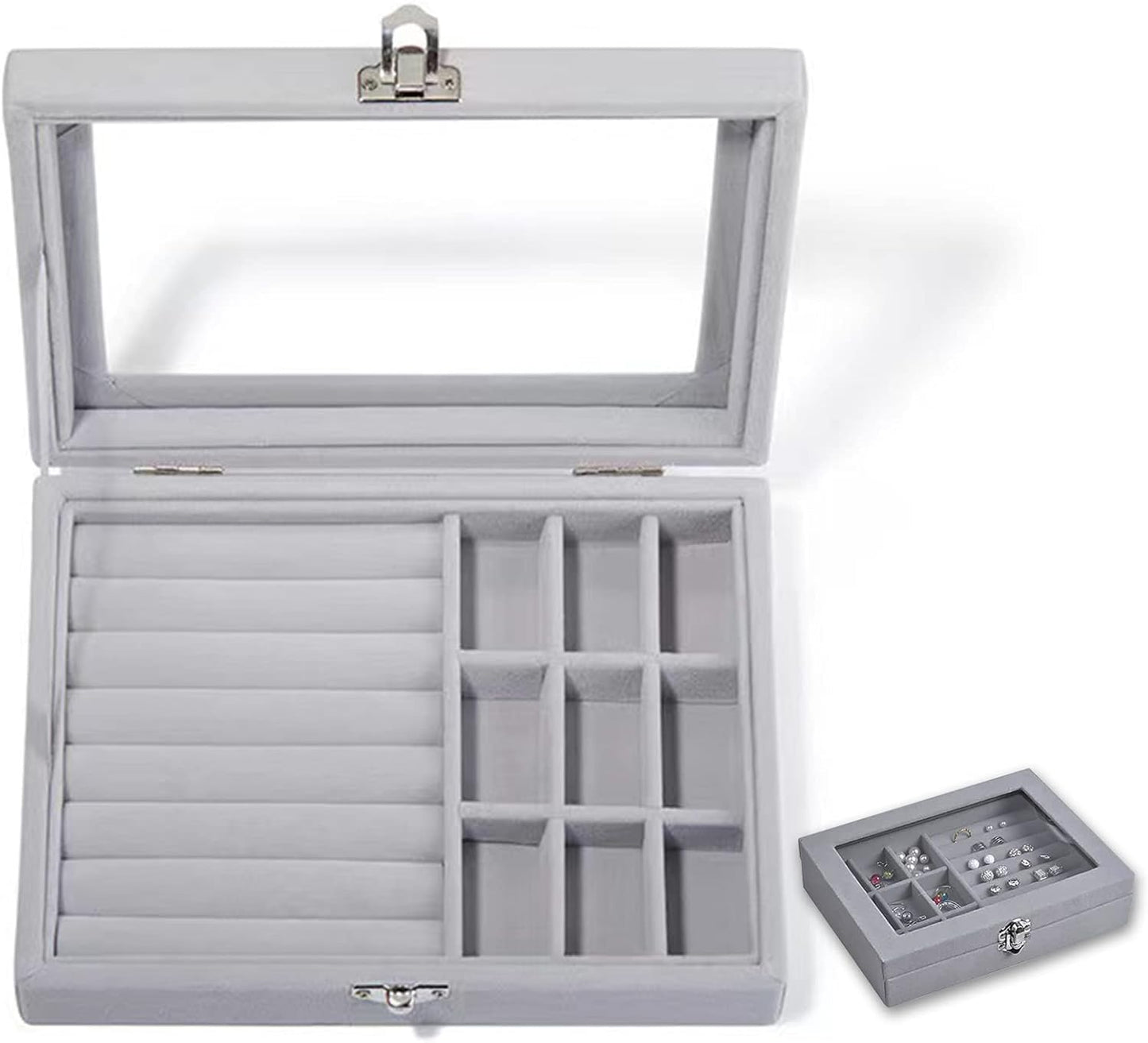 Grey Velvet Jewelry Storage Box Organizer