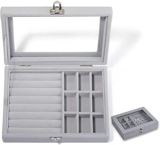 Grey Velvet Jewelry Storage Box Organizer