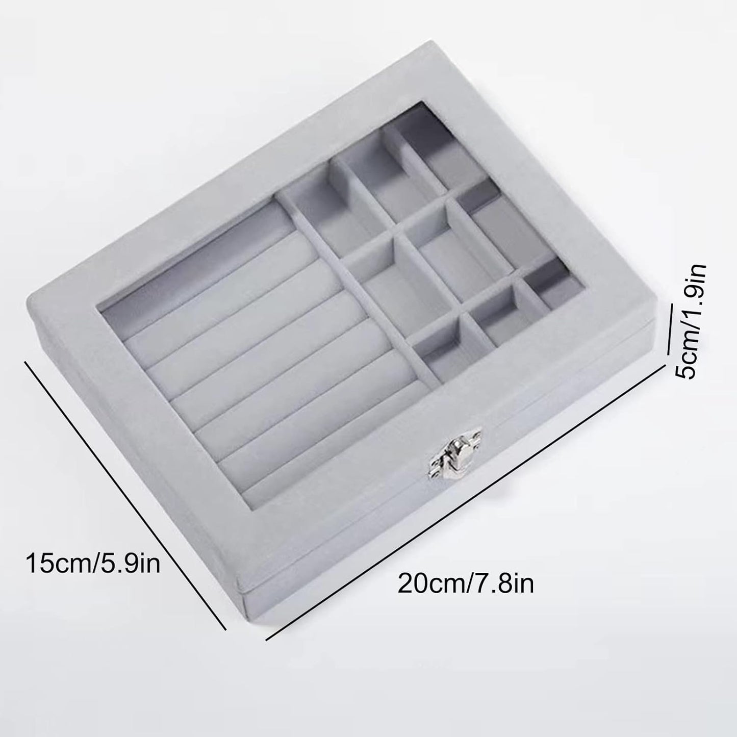 Grey Velvet Jewelry Storage Box Organizer