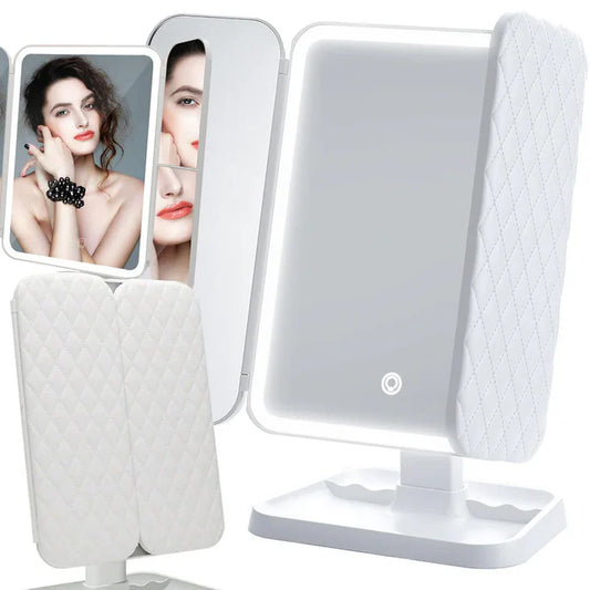 LED Foldable Makeup Mirror with Storage Base